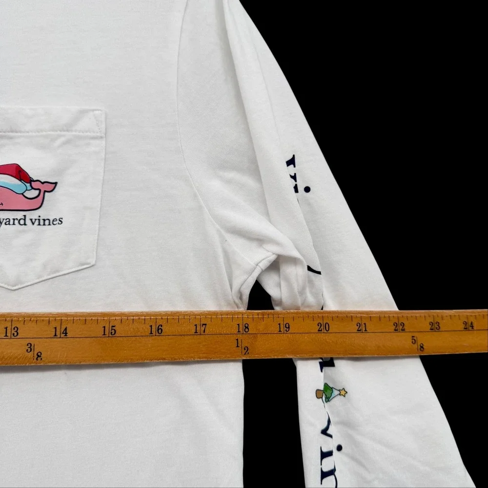 Vineyard Vines Kids XL 18 White Long Sleeve Merry Christmas Santa Whale T-Shirt